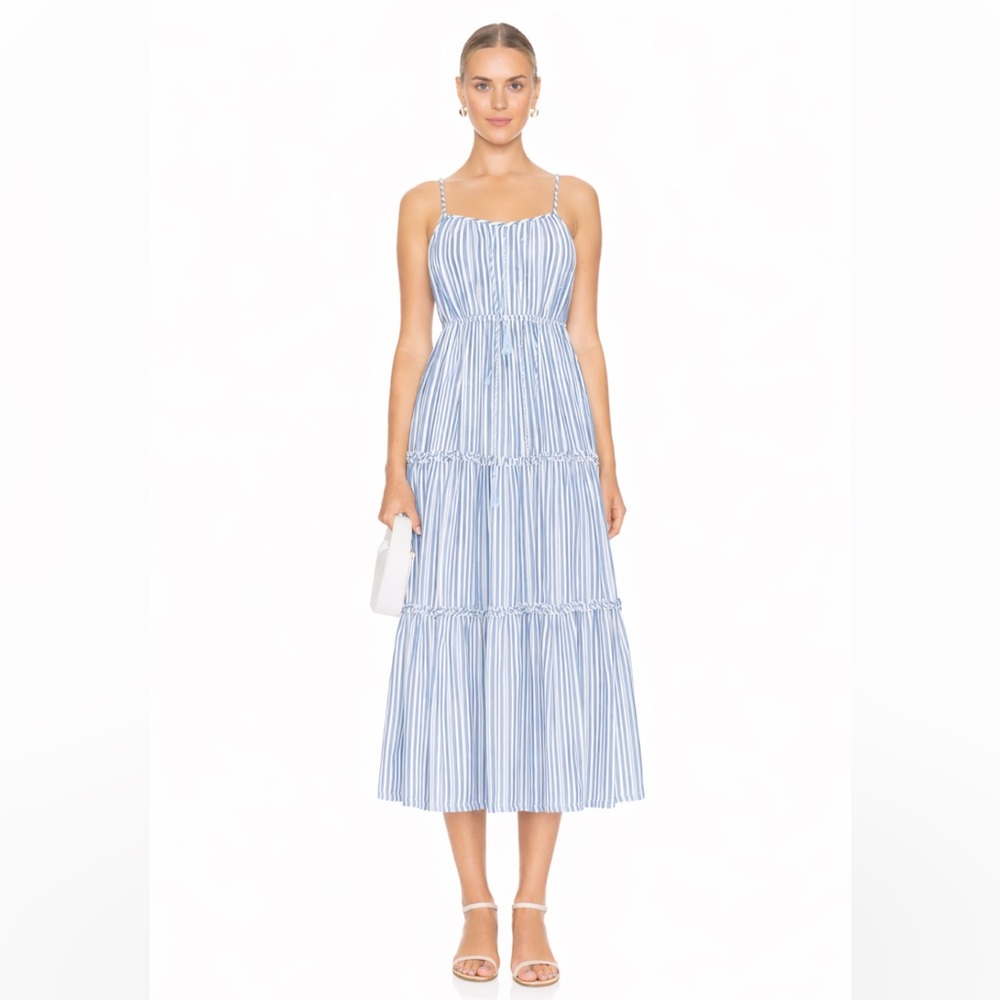 Nwot Moon river tassel stripe satin tiered dress boho revolve spring maxi $128
